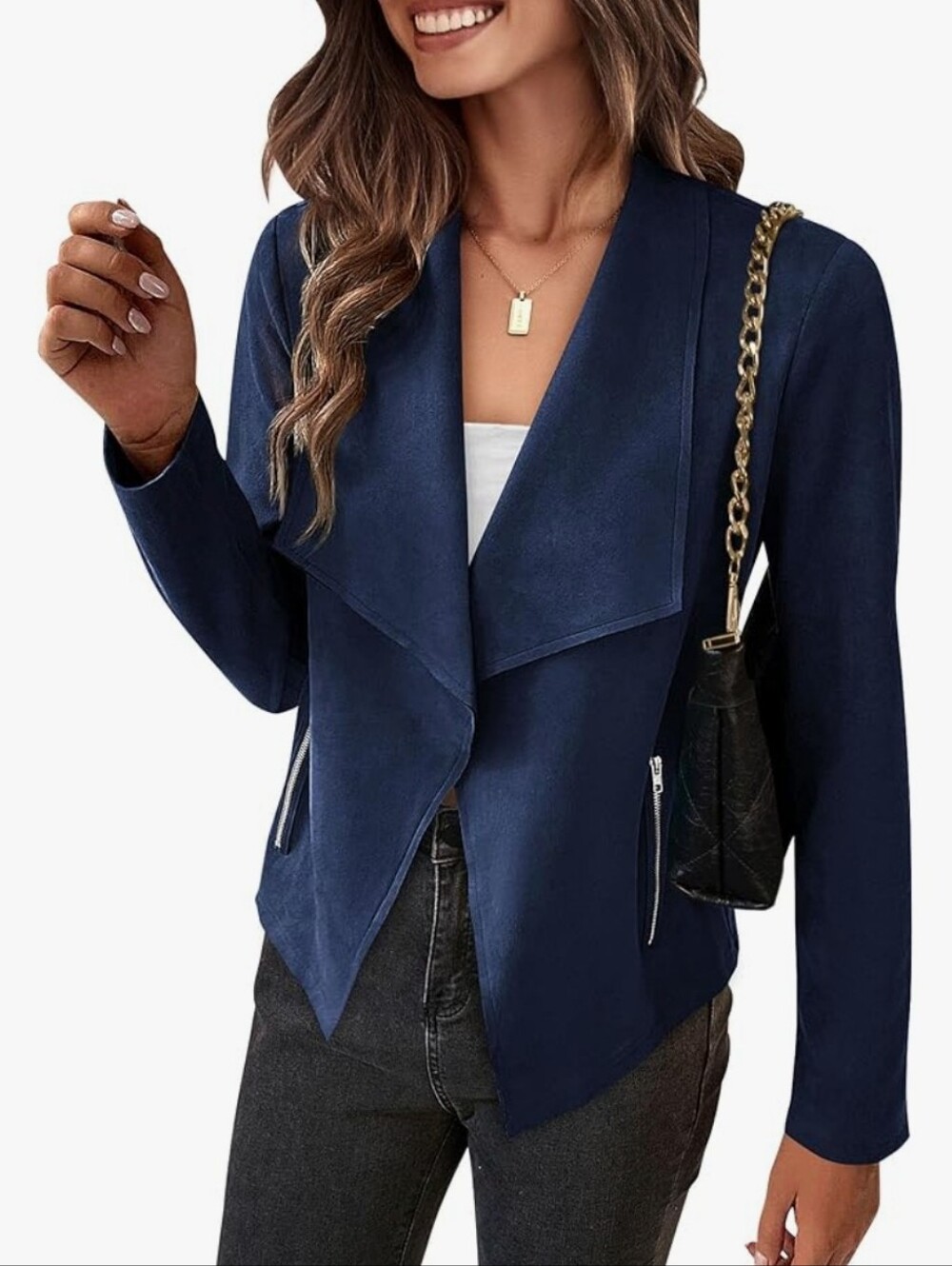 NWT Kirundo Navy Draped Open Front Jacket, Size XL